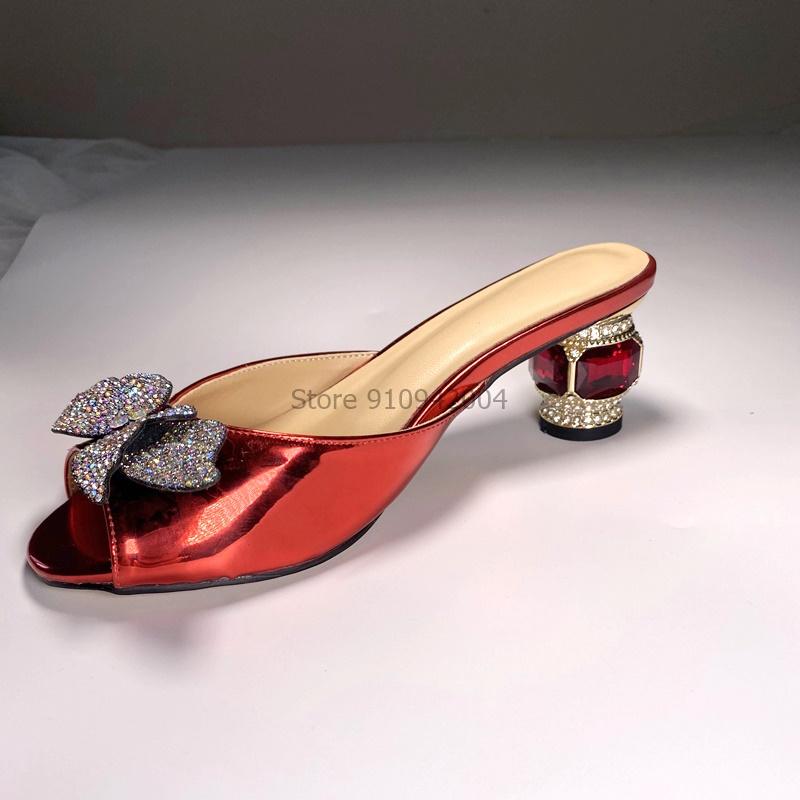 

Sandals Patent Leather Summer Sandal Shoe Deep Toe Crystal Gemstone Luxury Slides For Women Low Chunky Heel, More colors 4