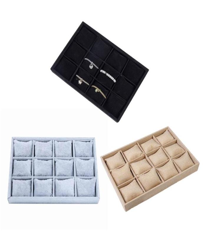 

Jewelry Pouches Bags Watch Tray Organizer Bracelet Display Showcase 12 Grid Pillows Without Lid Storage Holder Gifts Fo3758980