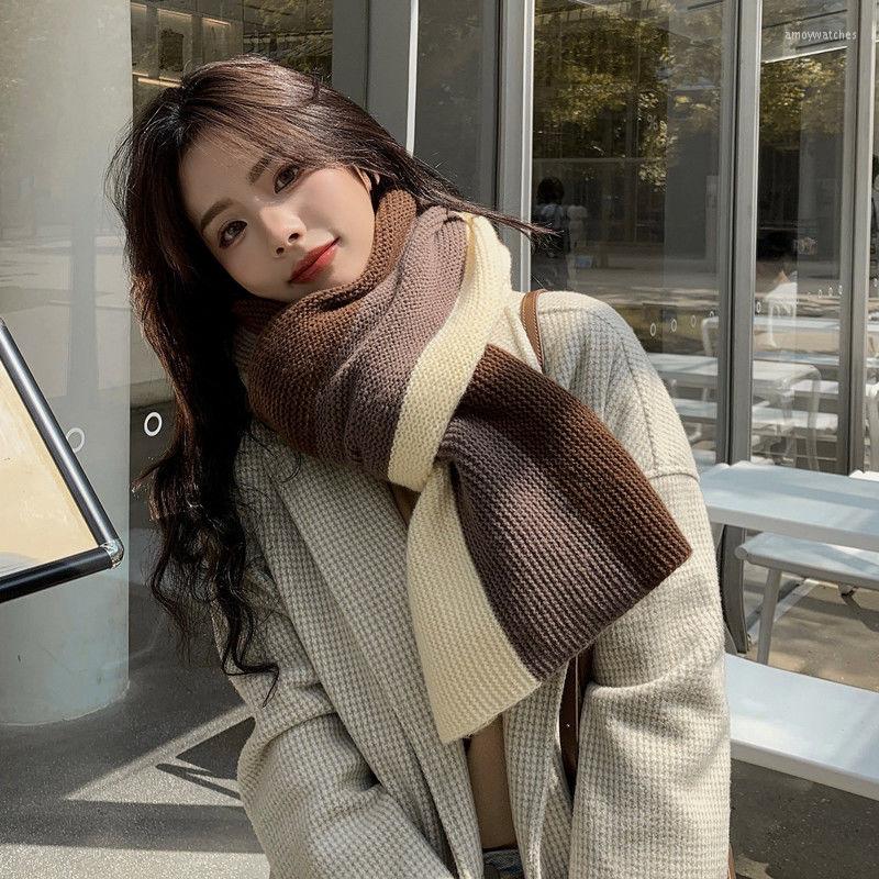 

Scarves Style Scarf Women's Autumn And Winter Comfortable Warm Knitted Soild Color Thick Wool Shawl