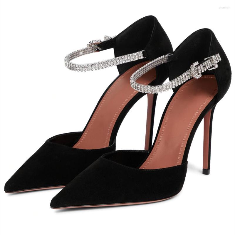 

Sandals Summer Women Rhinestone Sexy Luxury Stilettos Slip-On Party Dress Jelly Colorful Pointed Toe Ankle Buckle, Black
