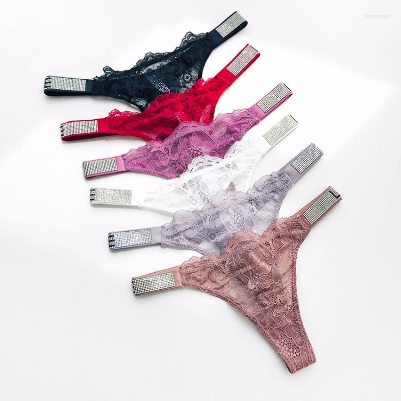 

Women's Panties Rhinestone Sexy Lace Girl Thong Ultra-thin See-through Ladies Cotton File Underwear Women