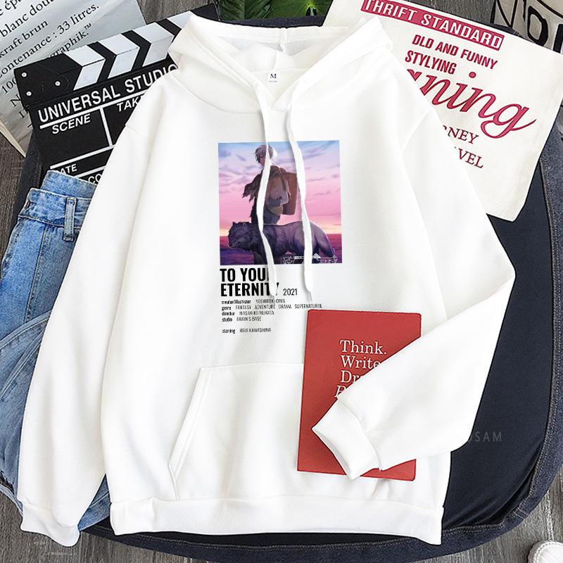 

Men's Hoodies & Sweatshirts Latest Japanese Anime To Your Eternity Joan And Fushi Aesthetic Poster Sweatshirt Male Streetwear Casual Winter, White