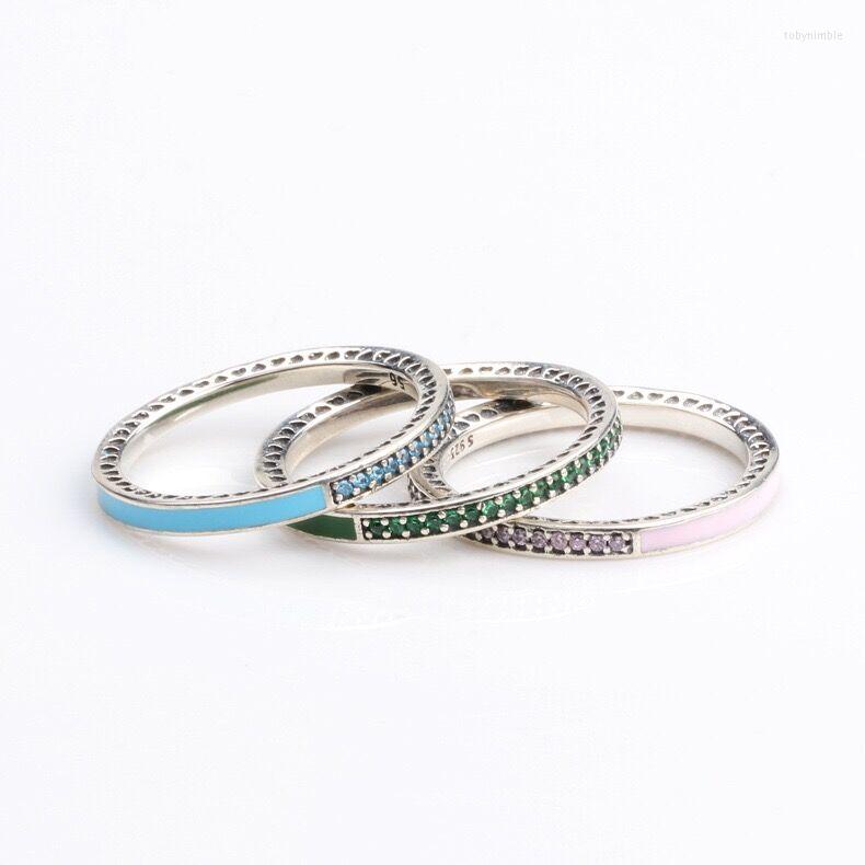 

Cluster Rings Women Color Enamel Heart Shine Crystal Pan Ring Love Finger For Gift