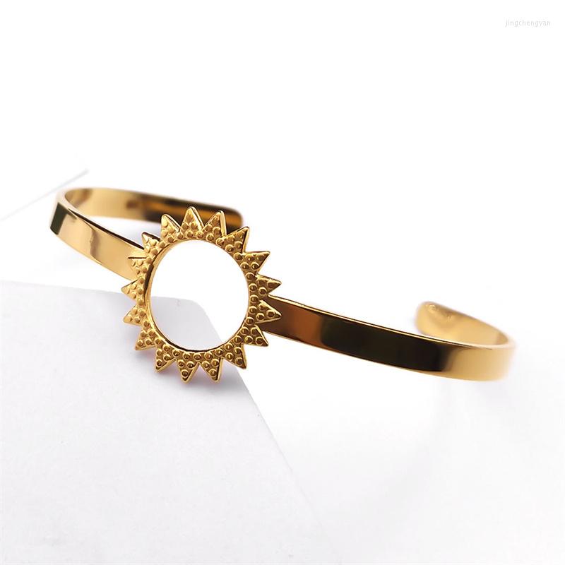 

Bangle Aesthetic Sun Cuff Bracelets Bangles For Women Stainless Steel Gold Color Party Accessories Woman Opened Bracelet Wrist Jewelry
