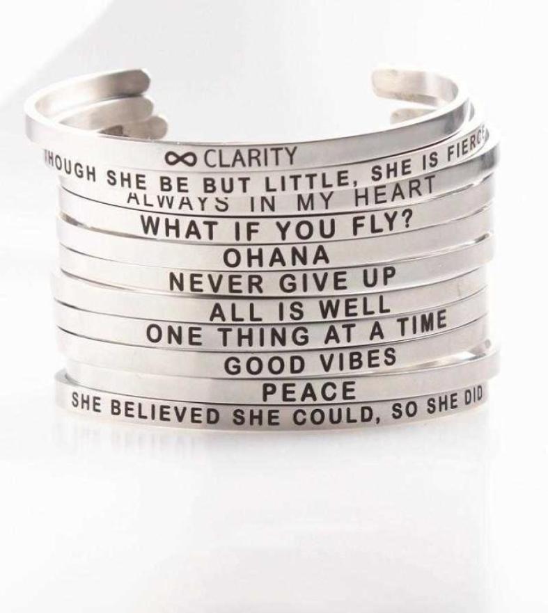 

Bangle E F G H 4mm Dropship Stainless Steel Positive Inspirational Quote Hand Stamped Cuff Mantra Bracelets Men Women9246518