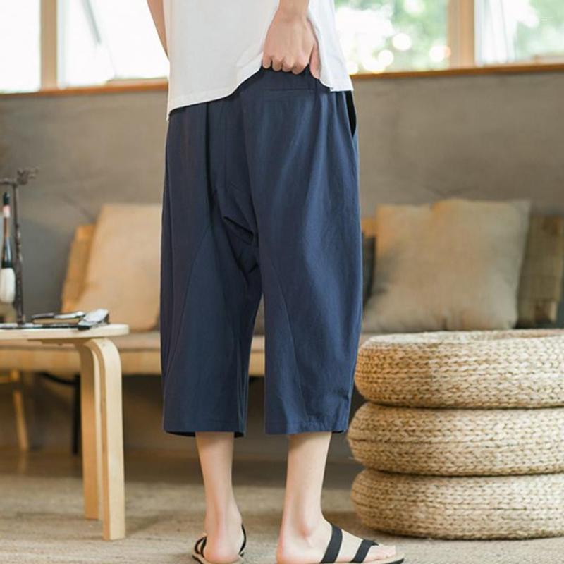 

Men's Pants Chic Men Summer Trousers Mid-calf Length Daily Wear Wide Leg Pure Color, Black