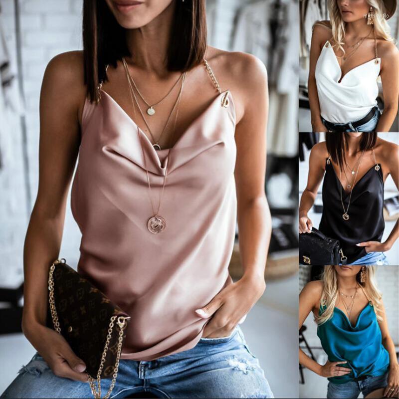 

Women's Tanks 2023 Summer Sexy Strap Satin Women Thin Wild Solid Camis Vest Tank Tops Female Basic Chiffon Sleeveless Y2K Camisole, The big white