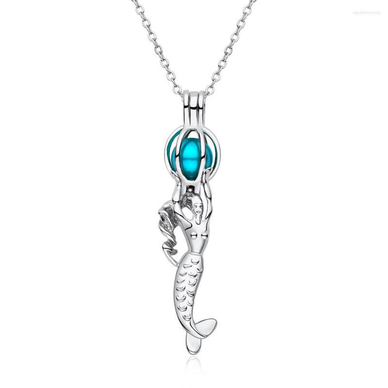

Pendant Necklaces Fashion Mermaid Necklace Removable Blue Ball Diy Exquisite Jewelry For Girl Woman Christmas Gifts