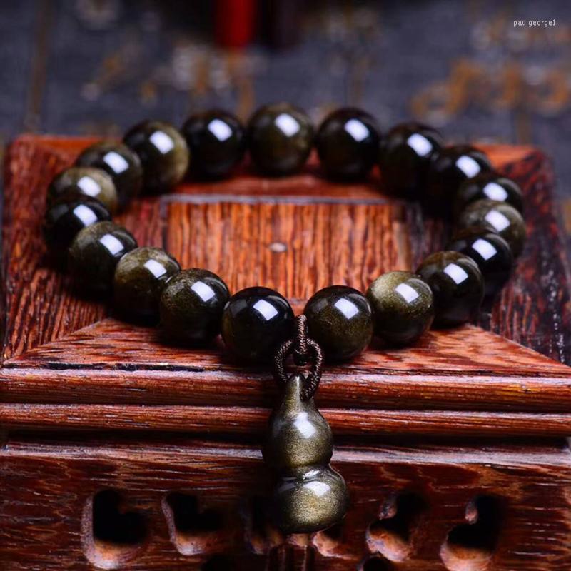 

Strand JoursNeige Natural Jin Obsidian Stone Bracelets 10mm Beads Small Gourd Pendant Men Women Single Lap Crystal Bracelet Jewelry