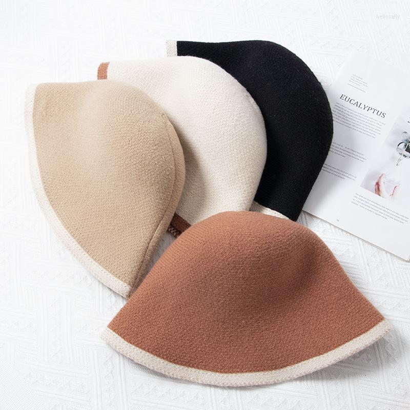 

Berets Autumn And Winter Women's Fisherman Cap Wholesale Korean Panama Bucket Hats Solid Colour Knitted Hat Female, Black
