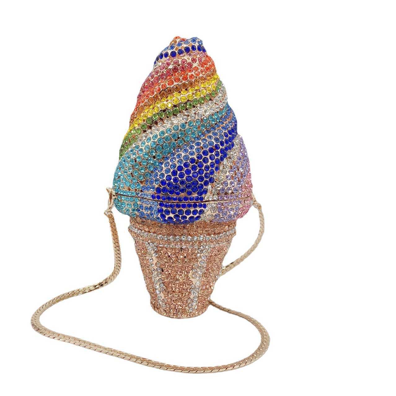 

New Ice Cream Diamond Dinner Bag Banquet Water Diamond Handheld Women's Bag Ice Cream Clutch 230513, Rainbow