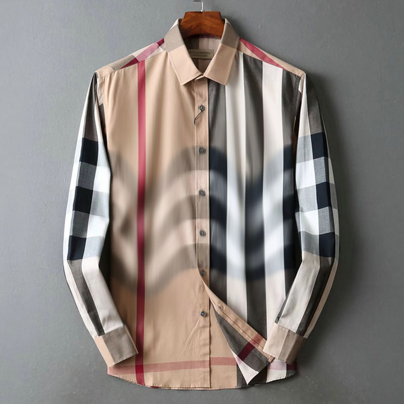 

Mens Casual Shirt Designer Geometric Plaid Fashion burbrery Long Sleeve Polo Neck Shirt Single Row Button Classic Business High Quality Cotton Bur Casual Shirts
