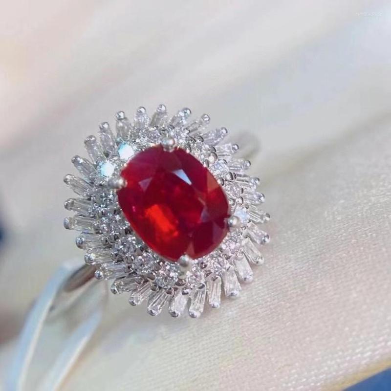 

Cluster Rings Natural And Real Ruby Ring 925 Sterling Silver Fine Jewelry
