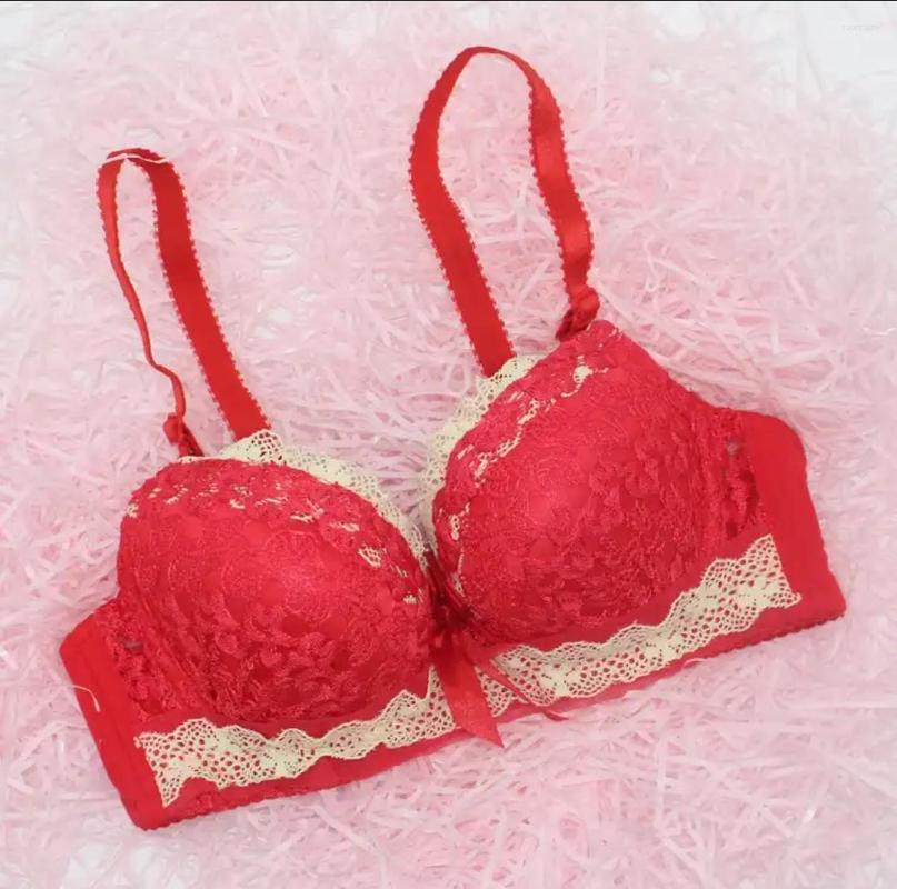 

Bras Japanese Girls' Simple Style Bra With Candy Colored Light Back Buckle Beauty Student Thin Cup Underwear Big Size Tops, Red