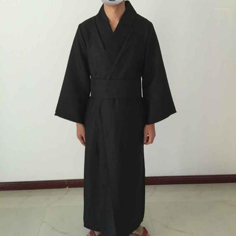

Ethnic Clothing Robes Classic Black Samurai Clothes Men Breathable Underwear Kimono Traditional Japanese Cosplay Yukata Home Pajamas