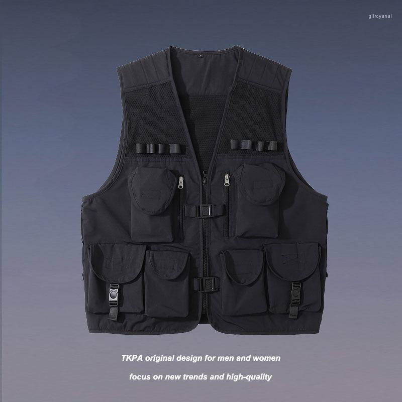 

Men's Vests High Street Fashion Brand Functional Tactical Vest Men's Overlapping Hip Hop 3D Multi Pocket Workwear Top, Black