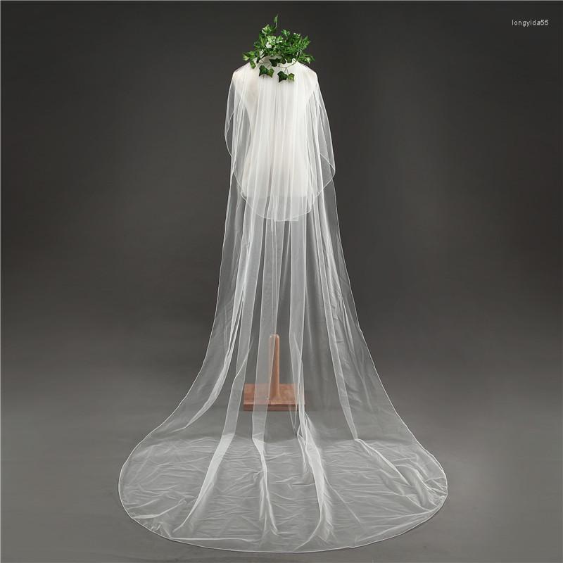

Bridal Veils NZUK 3 M Cathedral Tulle Wedding Veil 2 Layers Long With Comb Ribbon Edge Woman Marry Accessories, White
