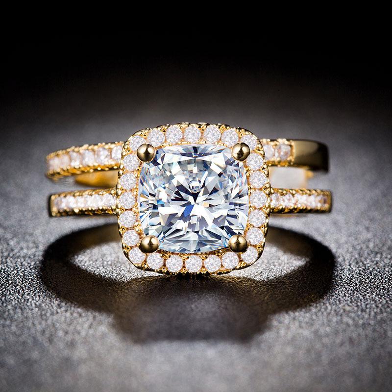 

Wedding Rings 9.5mm Big Square CZ Crystals Couple Engagement Set For Women Cubic Zirconia /gold Ring Female GiftWeddingWedding