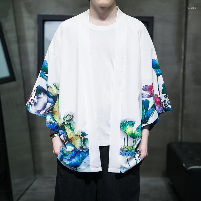 

Ethnic Clothing Japanese Streetwear Lotus Print Shirts Cardigan Women Kimono Fashion Traditional Summer Beach Yukata Blouse Haori