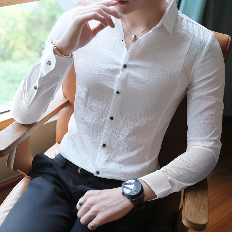 

Men's Casual Shirts Top Quality Camisas De Hombre Simple Solid Slim Fit Long Sleeve Men Clothing Dress Business Formal Wear Chemise Homme 3X, Black