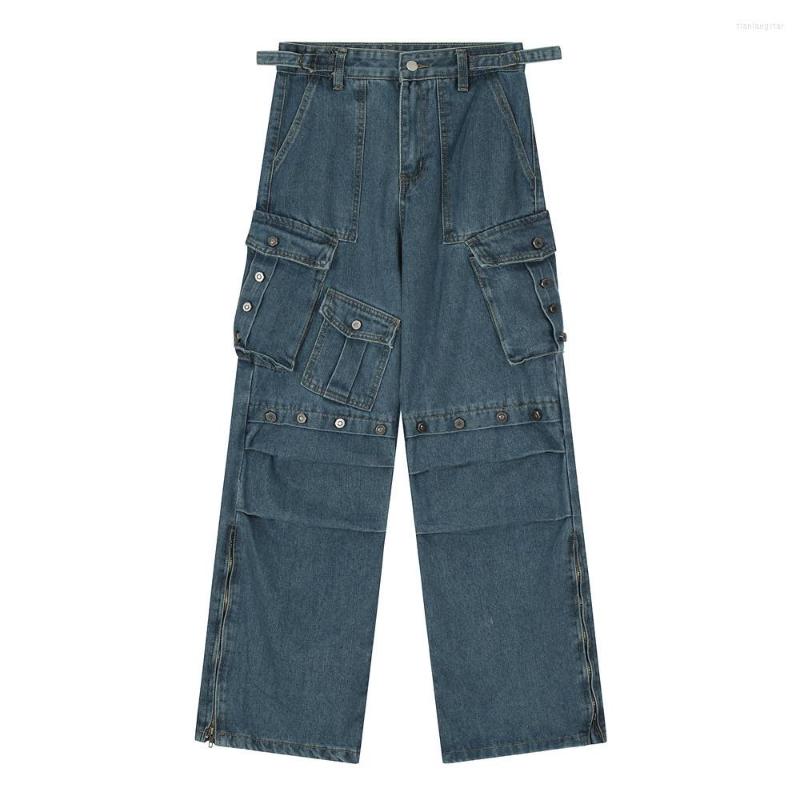 

Men' Jeans Men' Fashion Vibe Style Cargo Pants Hi Street Oversized Hip Hop Denim Trousers Loose Fit Y2K Bottoms With Multi Pockets, Black