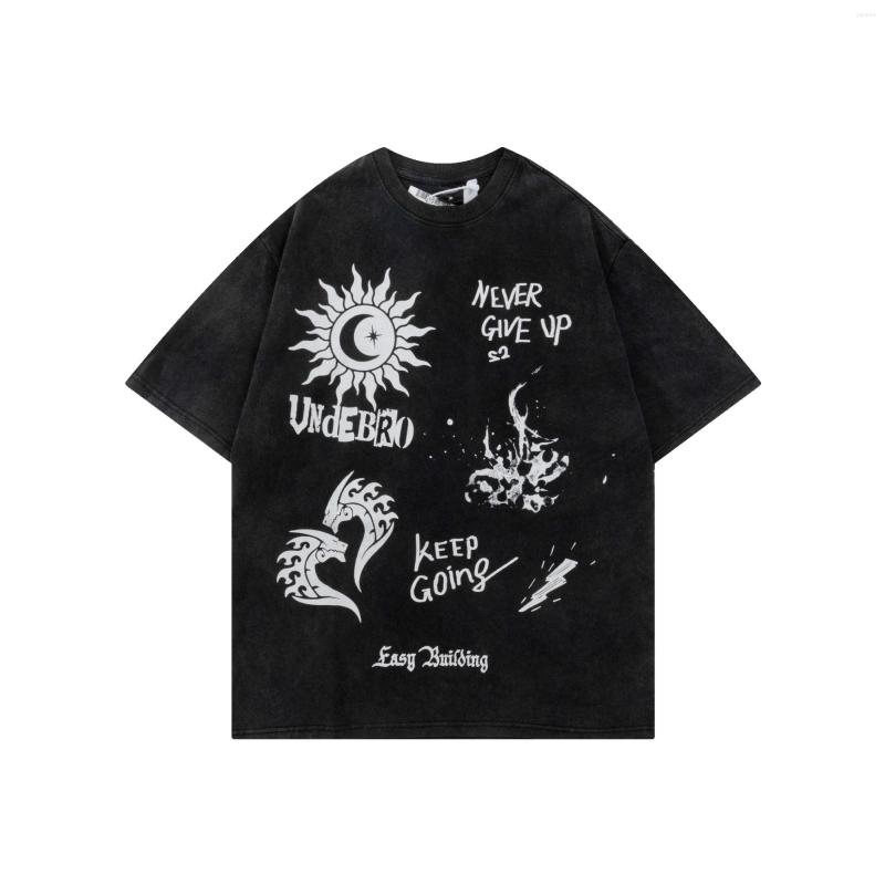 

Men's T Shirts 2023 Summer Printed Fashion High Street Oversized Hip Hop Tees Short Sleeve Y2K Painted Tops Loose Fit Tshirt, Black