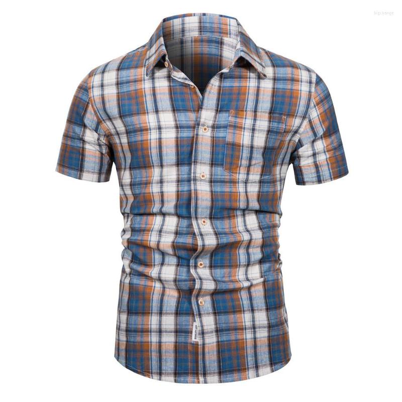 

Men's Casual Shirts 2023 Fashion Men's Cotton Shirt Plaid Short-sleeved Beach, 295