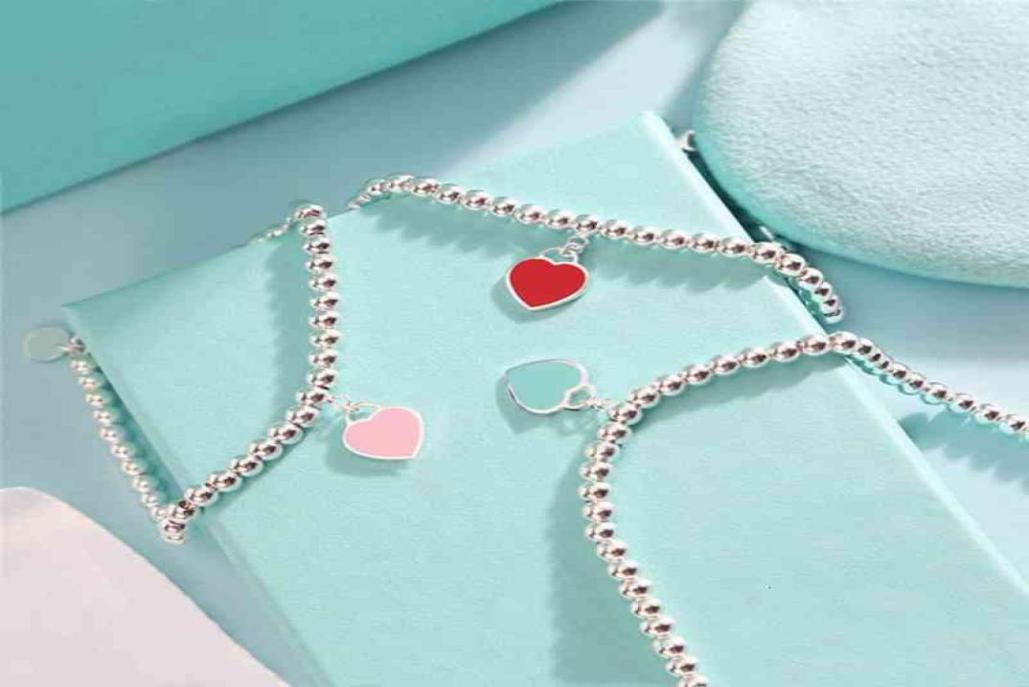 

Love silver bracelet ins cool scenery Pearl Bracelet love enamel female Blue Pink Heart Pendant Valentine039s Day gift4647955