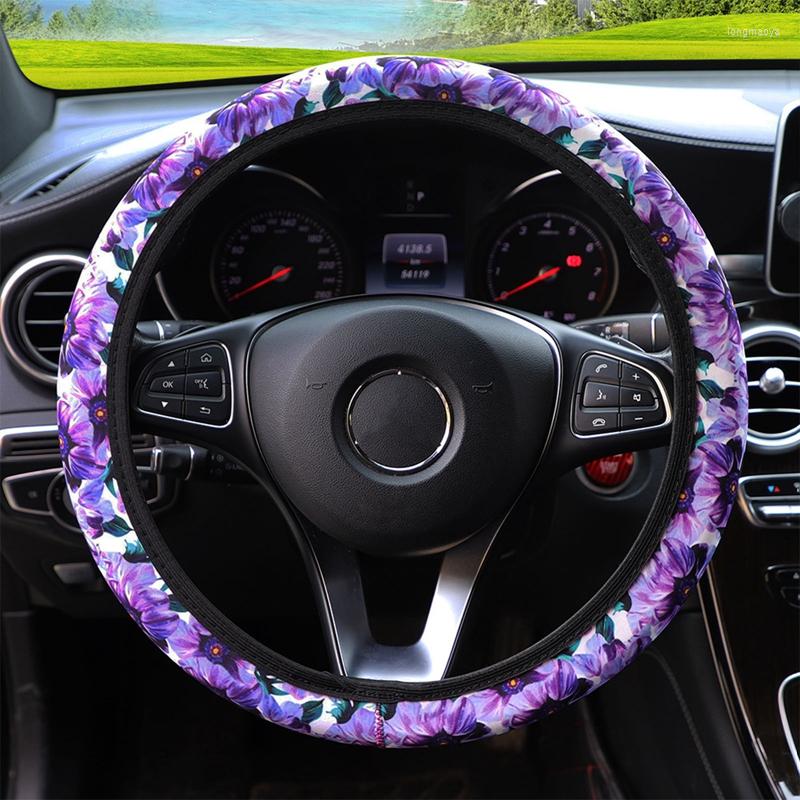

Steering Wheel Covers 37-38Cm Car Cover Purple Flowers Auto Interior Decoration Knitted Universal Accessories