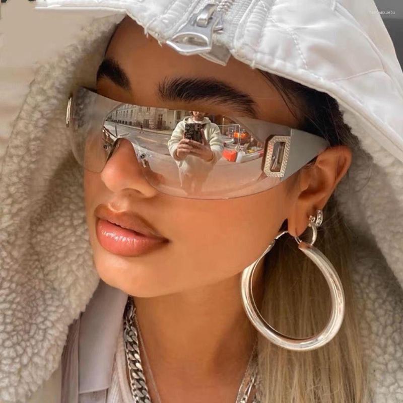 

Sunglasses Vintage Punk Brand Designer Y2K Women Wrap Rimless Sun Glasses For Men UV400 Sport Goggles One Piece Trend Eyeglasses