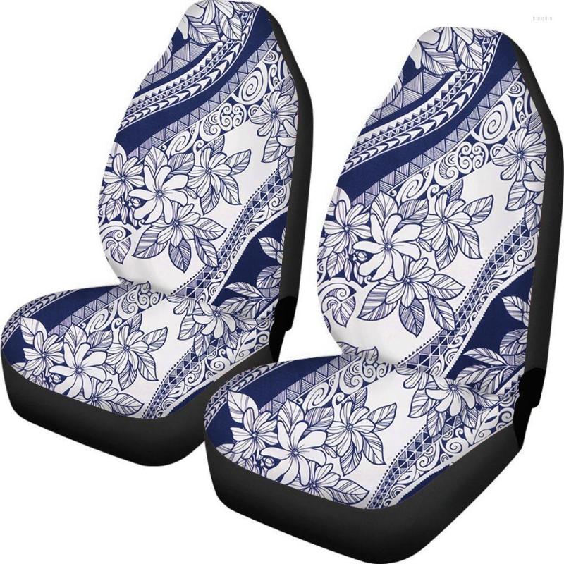 

Car Seat Covers Polynesian Traditional Tribal Flower Prints Washable Universal Front Stylish Interior Set Of 2