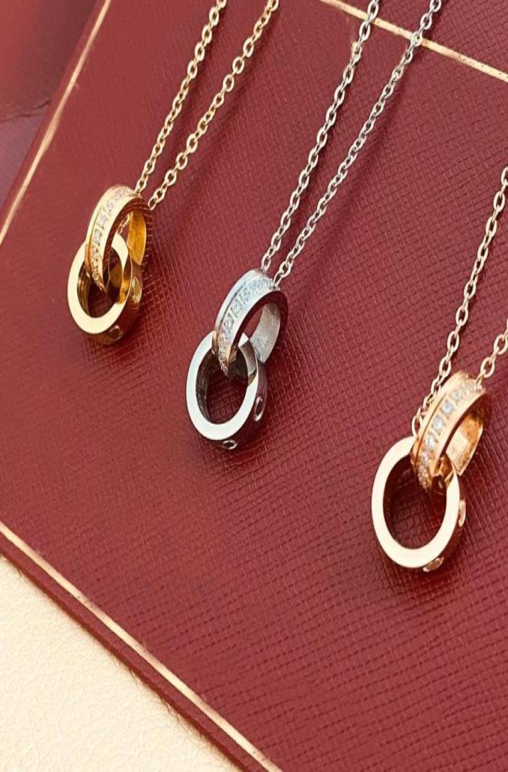 

Designer Luxury Necklace Gold Designers Jewelry Silver Double Ring Christmas Gift Cjeweler Mens Woman Diamond Love Pendant7134068