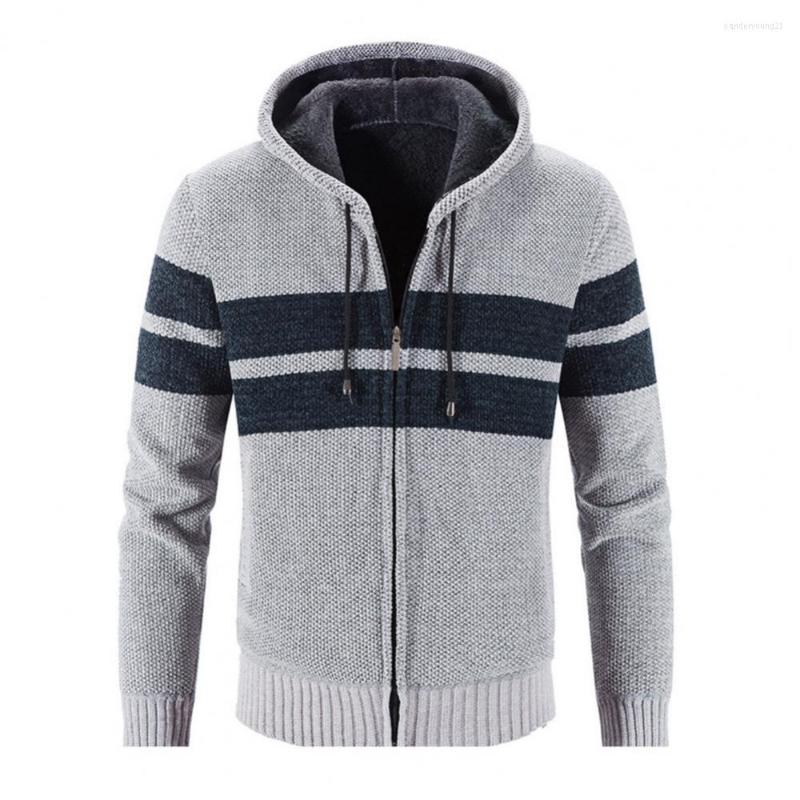 

Men's Sweaters Fashion Winter Cardigan Men Striped Hooded Sweater Jackets Casual Mens Thick Warm Knitting Sweatercoat Clothing, Red