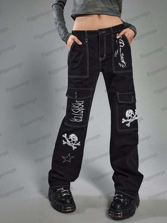 

Women's Pants s Y2K Spring Autumn skull letter print jean Wide Leg Sweatwear man Loose harajuku Jeans Chic Fashion ins 230512, 41