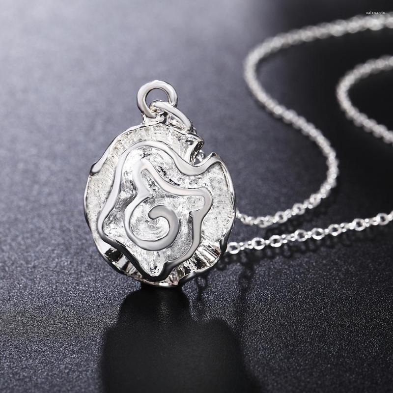 

Chains 925 Silver Necklace Rose Flower Pendant O-chain Chain Woman Wedding Jewelry Gift