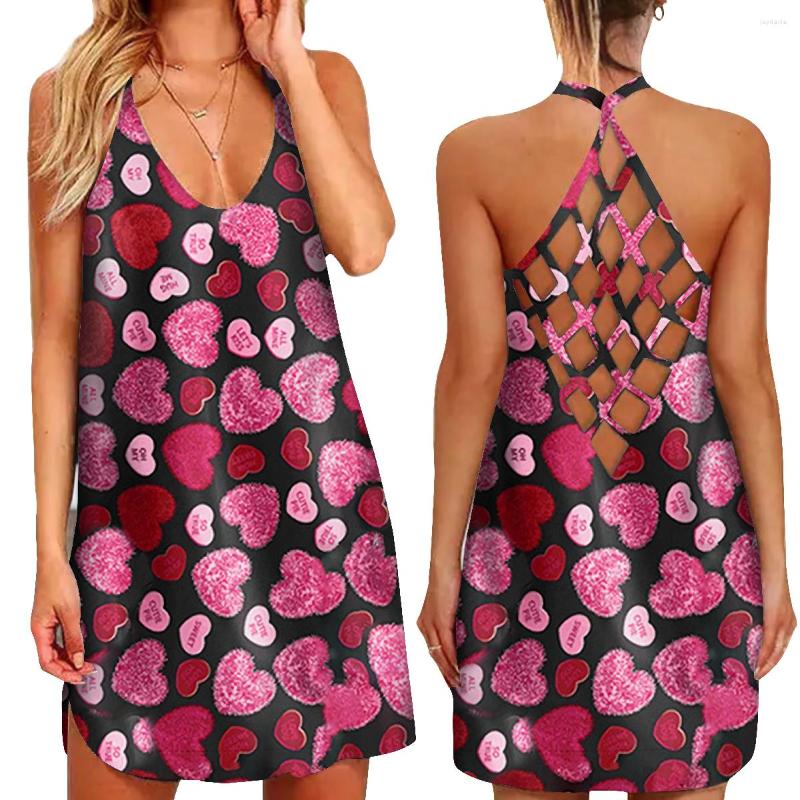 

Casual Dresses Ladies Love Heart Print Sexy Summer Sleeveless Hollow Out Back Party Holiday Mini Dress Clubwear Vestidos Romantic Wear, C-8