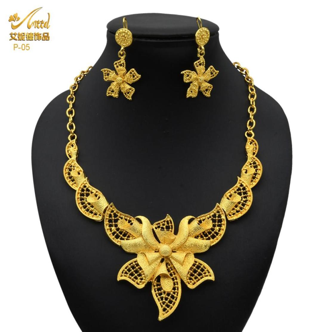 

Indian Gold Plated Jewelry Set For Women African Bridal Gold Necklace And Earrings Set Dubai 24K Nigerian Wedding Whole 2207167994012