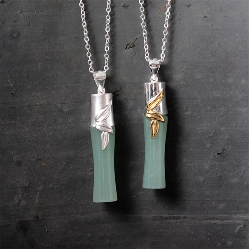 

Pendant Necklaces Gorgeous Natural Light Green Stone Bamboo NecklacePendant