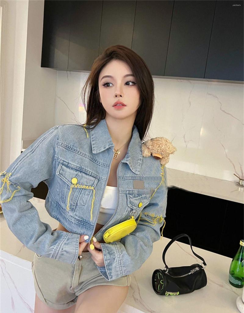

Women' Jackets 2023 Spring Zipper Jacket Tops Short Washed Denim Women, Blue