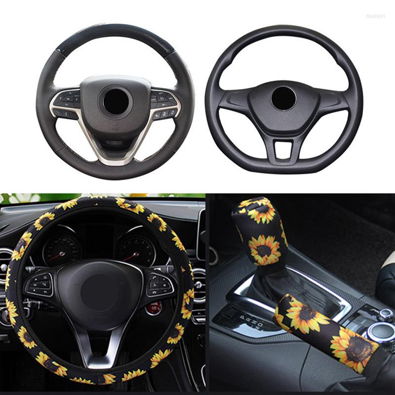 

Steering Wheel Covers Handbrake Cover Gearshift Interior Sunflower Print Parts