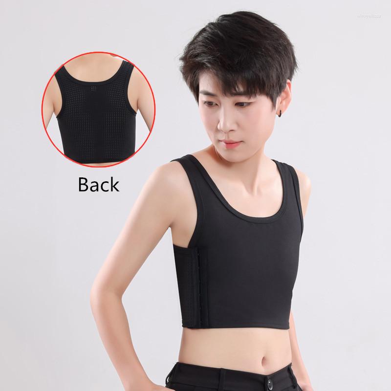 

Women's Shapers Women Corset Tops Vest Summer Breathable No Bandage Short Tank Top Shaper Busier Lesbian Tomboy Flat Chest Binder Transexual, Gray