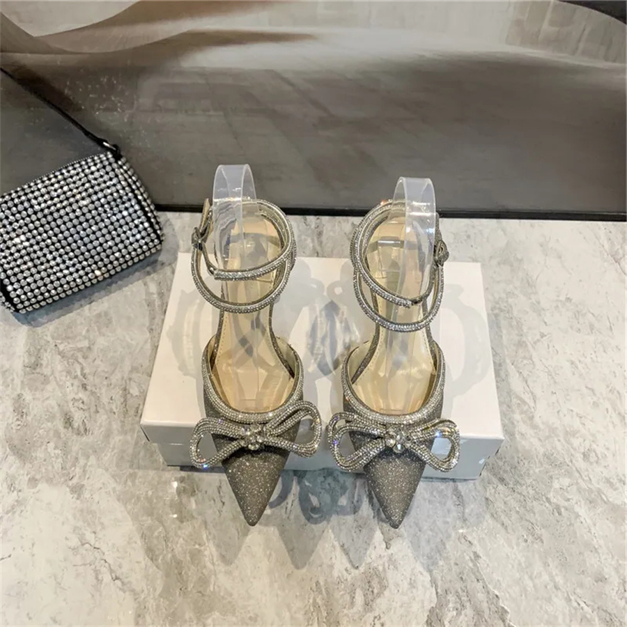 

Women luxury Designer Dress Shoes Rhinestones Pumps Crystal Bowknot Satin High Heel Sandals Summer Lady Fashion brand Genuine Leather High Heels Party Prom Shoes 1