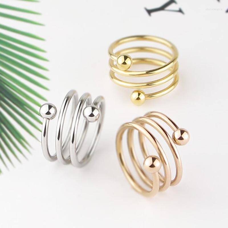 

Wedding Rings Stainless Steel Both Ends Beads Spring Shape Ring For Women Gold Silver Color Fashion Jewelry Gifts Anillos Drop