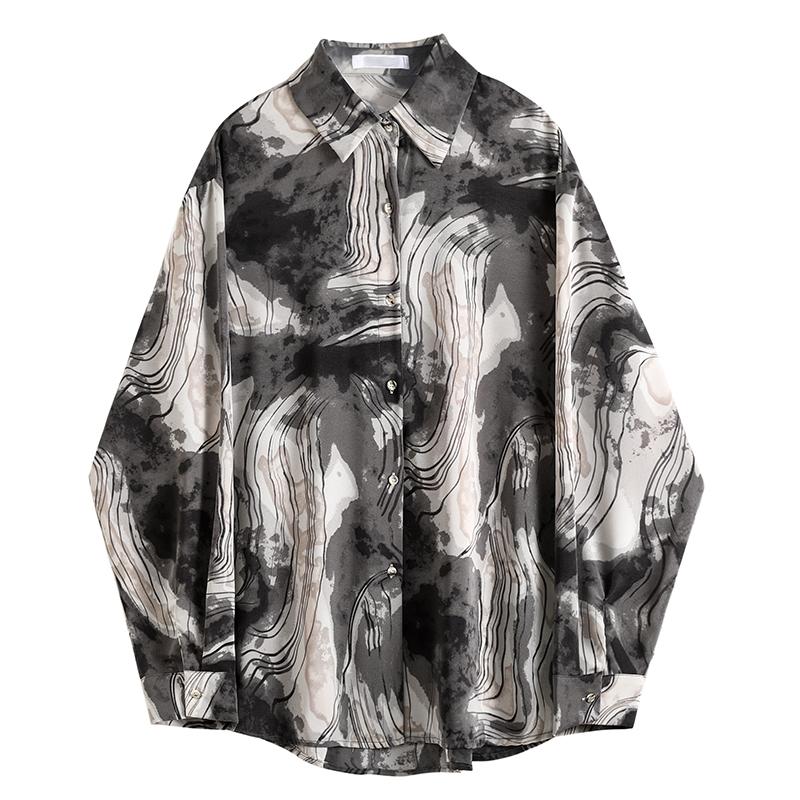 

Women's Blouses & Shirts Printed Women Vintage Black Loose Turn-Down Collar Casual All Match Female Outwear Coats Tops, See chart