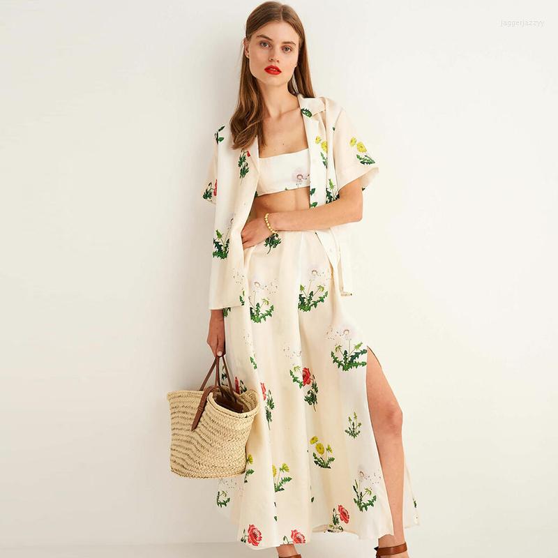 

Skirts Floral Print Women Set Notched Collar Short Sleeve Blouse Shirt Tops Midi Skirt 2023, Top