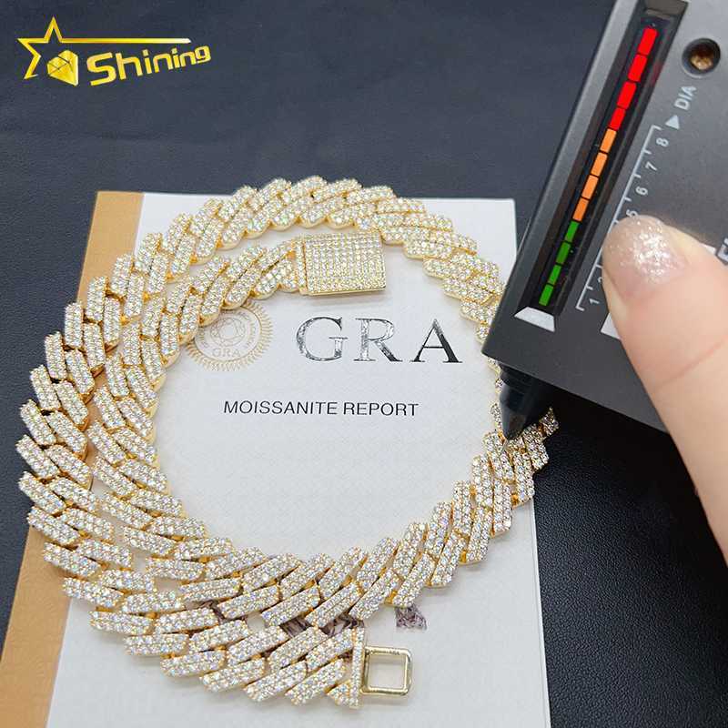 

15mm Cuban Link Chain Vvs Moissanite Ice Out Diamond 925 Sterling Silver Cuban Necklace Rapper Men's Miami Necklace