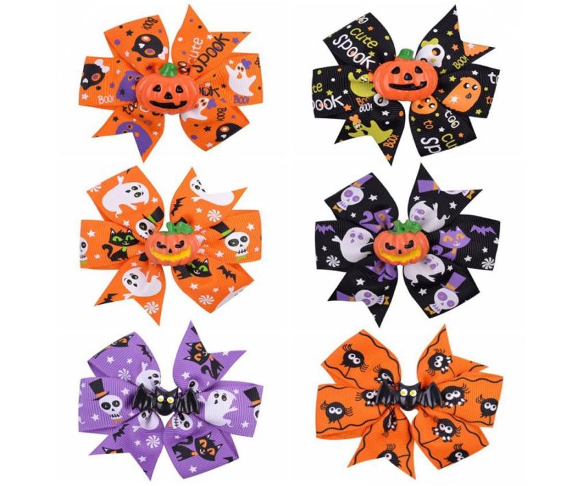 

Baby Halloween Grosgrain Ribbon Bows with Clip Girls Kids Ghost Pumpkin Girl Pinwheel Hair Clips HairPin Accessories 4 styles6272275, Red