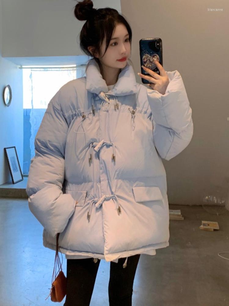 

Women' Trench Coats ZCSMLL Stand Collar Blue Winter Jacket Women Korean Fashion Long Sleeve Loose Parkas 2023 Autumn Casual Cotton Coat