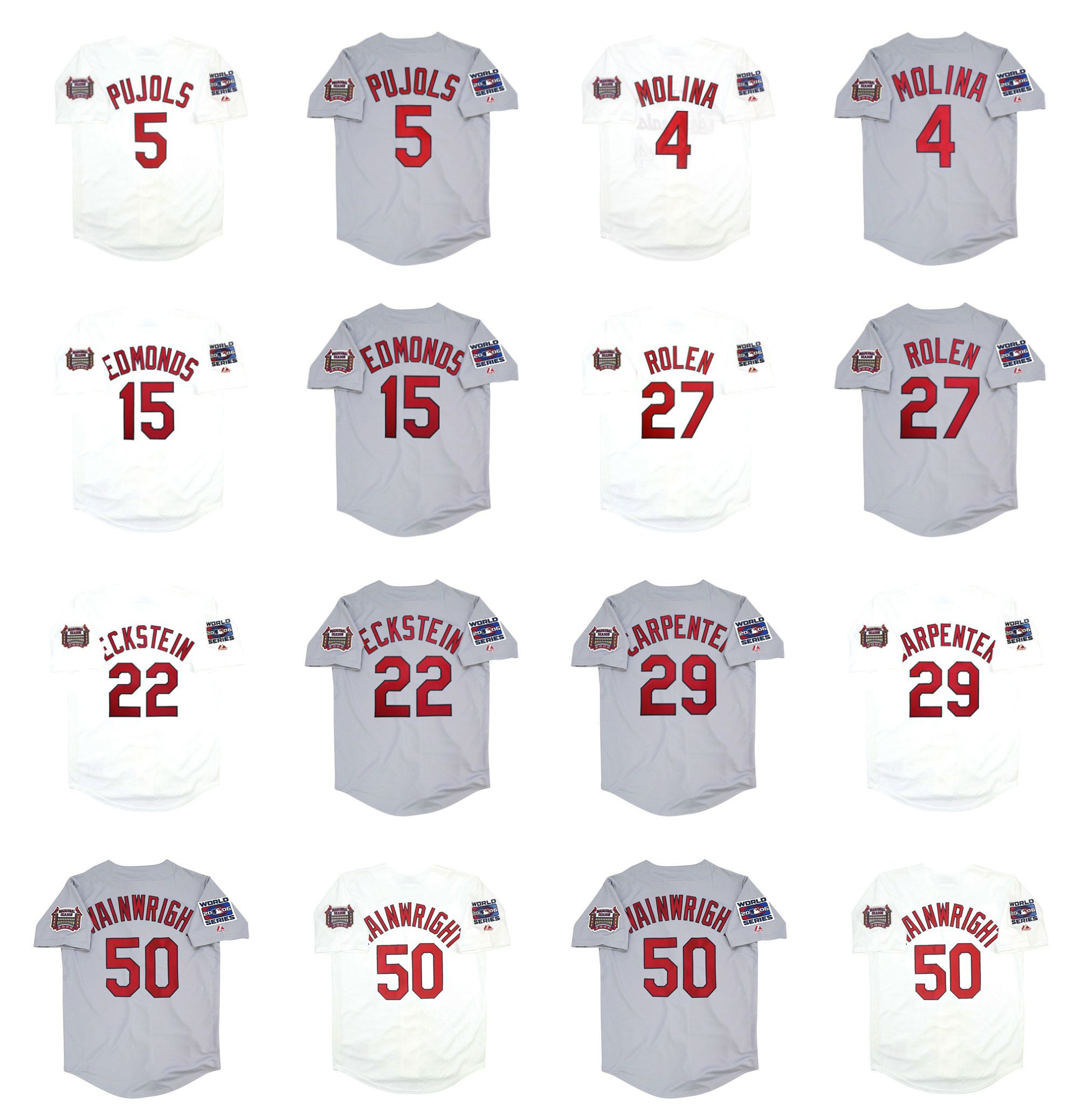 

2006 World Series St. Cardinal Albert Pujols Baseball Jersey Yadier Molina Jim Edmonds Scott Rolen David Eckstein Chris Carpenter Adam Wainwright Home Road Size S-4XL, As pic