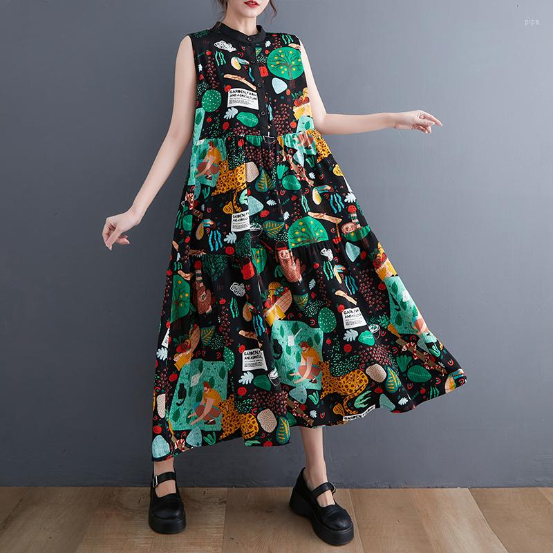 

Casual Dresses SuperAen 2023 Spring And Summer Fashion Korean Sleeveless High Waist Dress Printing Women, Photo color